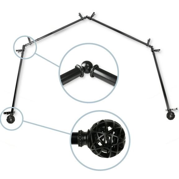 Domovina Ginny 13/16-inch 4-Sided Bay WIndow Curtain Rod-Color:Black