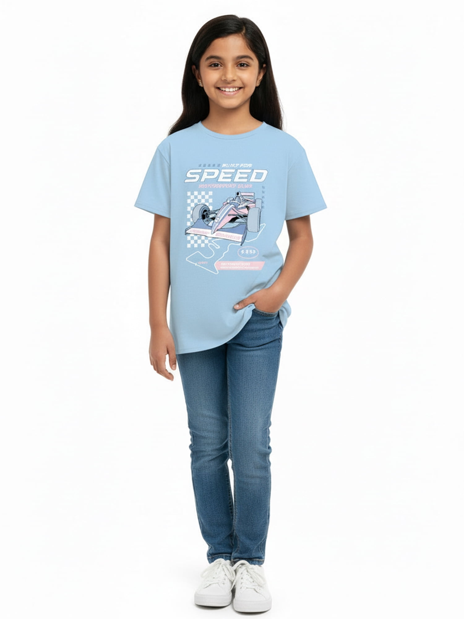 Wonder Nation Girls Built for Speed Graphic Tee with Short Sleeves, Sizes 4-18