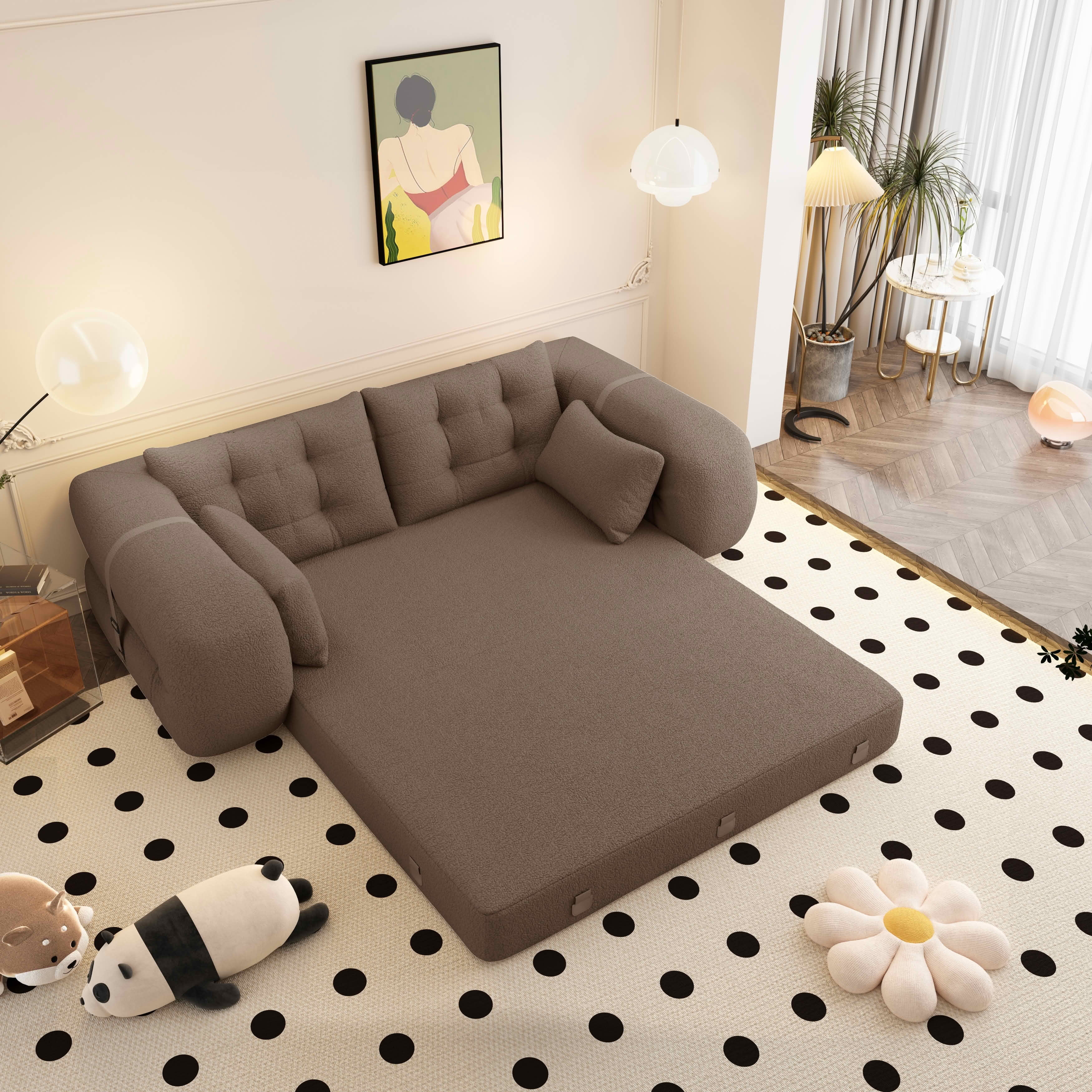 MAYEERTY 78.7" Human Dog Lazy Sofa, 3-in-1 Sherpa Fleece Foldable Sofa Bed with 4 Pillows, Vacuum Packed No Assembly Couch for Living Room Playroom