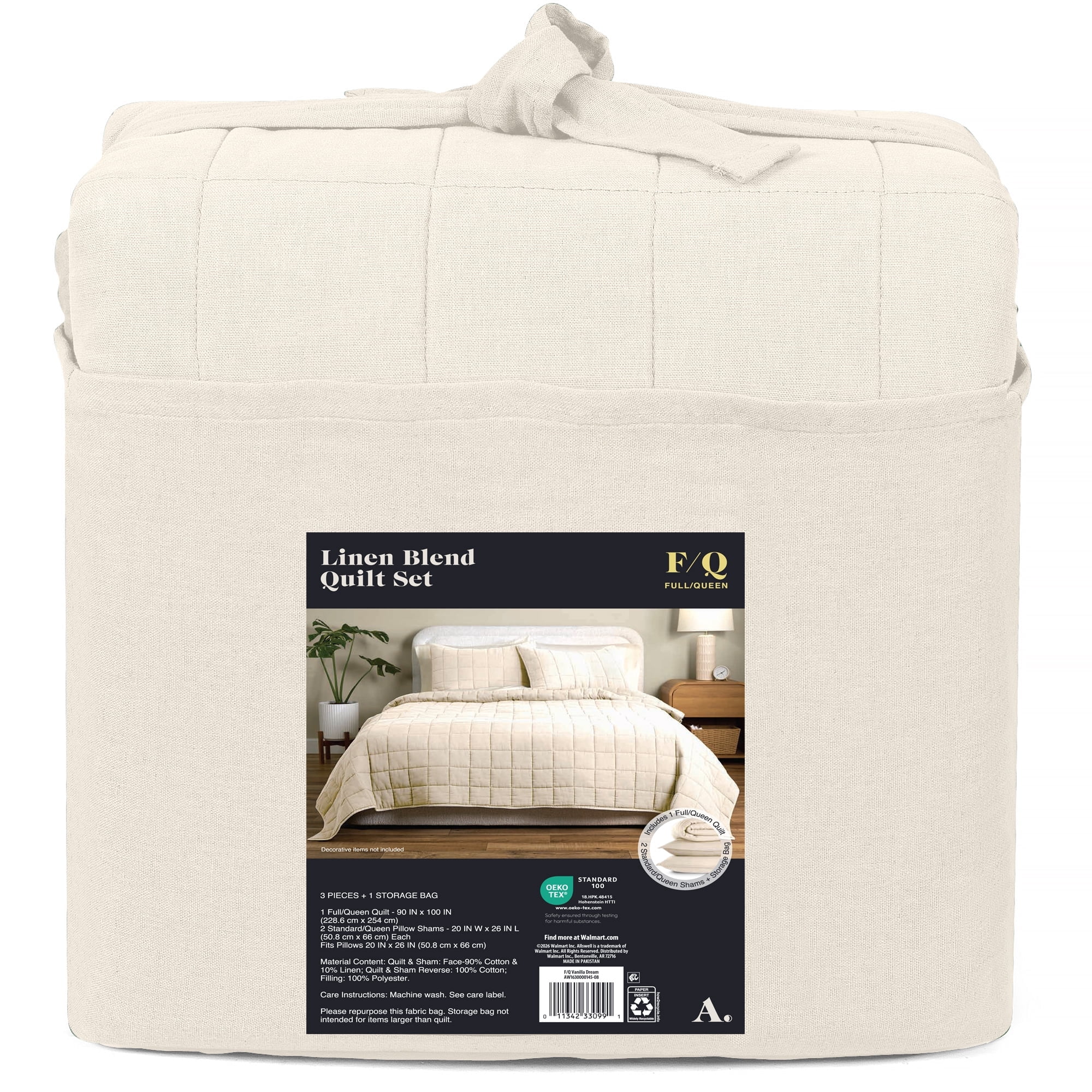 Allswell Linen Blend 3-Piece Quilt Set, Vanilla Dream, Full/Queen