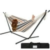 Portable Cotton Hammock in Desert Stripe with Metal Stand and Carry Case