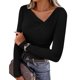 thumbnail image 1 of Camisa de Capa Base de Cuello en V de Color Sólido Casual de Manga Larga de las Mujeres con Poliéster Suave, Blusa de Manga Larga de Moda para Otoño Invierno Diario, 1 of 6