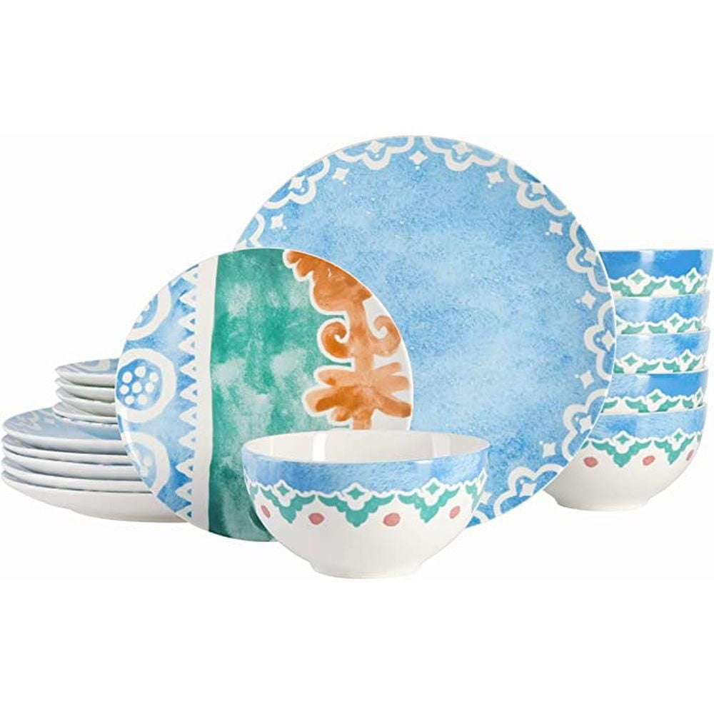 Tia Mowry 12 Piece Fine Ceramic Dinnerware Set, Blue