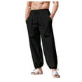 thumbnail image 4 of OSOLU Solid Color Mens Workwear Multi Pocket Plus Harlan Casual Pants Cotton Linen Loose Yoga Drawstring Leggings Beach Summer Pants Trousers Everyday Comfort Versatile Bottoms, 4 of 4