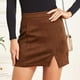thumbnail image 5 of Minifalda de mujer de cintura alta de ante sintético estampado lateral dividido bodycon corto una línea marrón M, 5 of 6