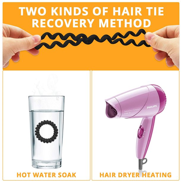 MJIYA Lazos para el cabello, lazos para el cabello en espiral, lazos para el cabello con cable de teléfono, banda elástica para el cabello con agarre fuerte (8 piezas, negro)
