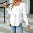 thumbnail image 4 of Women Summer Tops Women's Tunic Tops Long Puff Sleeve Crew Neck Shirts Pleated Solid Tee Blouse Long Sleeve Sweater Bodysuit Comfy Tunics for Women Shirt Button Short Button up Shirts for White M, 4 of 5
