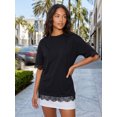 thumbnail image 5 of LMLYSoH Women's Summer Oversized T-Shirt Lace Patchwork Crew Neck Short Sleeve Loose Fitting Tops, 5 of 9