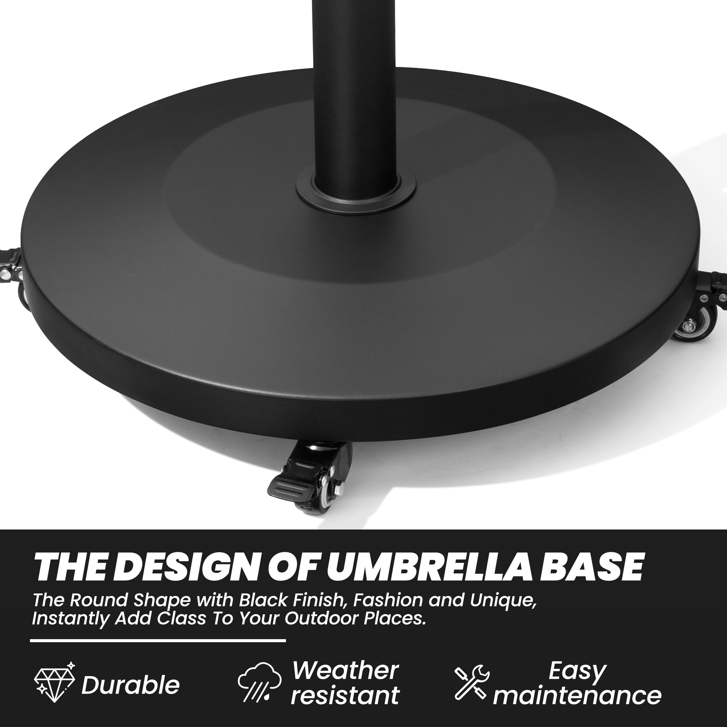 Crestlive Products 55 lbs Round Heavy Duty Concrete Patio Umbrella Base with 4 Wheels, Black