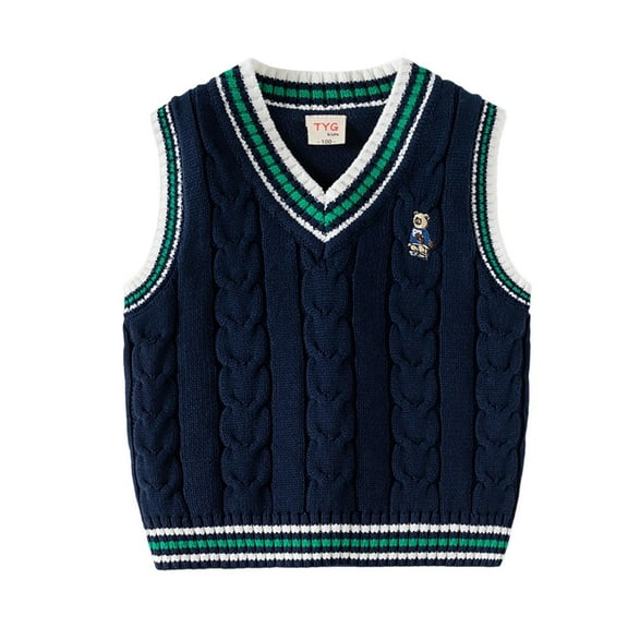 ZACPNCV V Neck Knitted Vests for Boys Girls Sleeveless Sweater Vest Pullover Knitwear Crop Tops Kids School Uniform Clothes Navy 5-6 Years