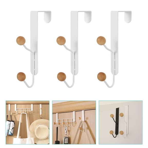 FOMIYES 3Pcs White Iron Over Door Hooks for Hanging Coats Clothes Towels Home Use