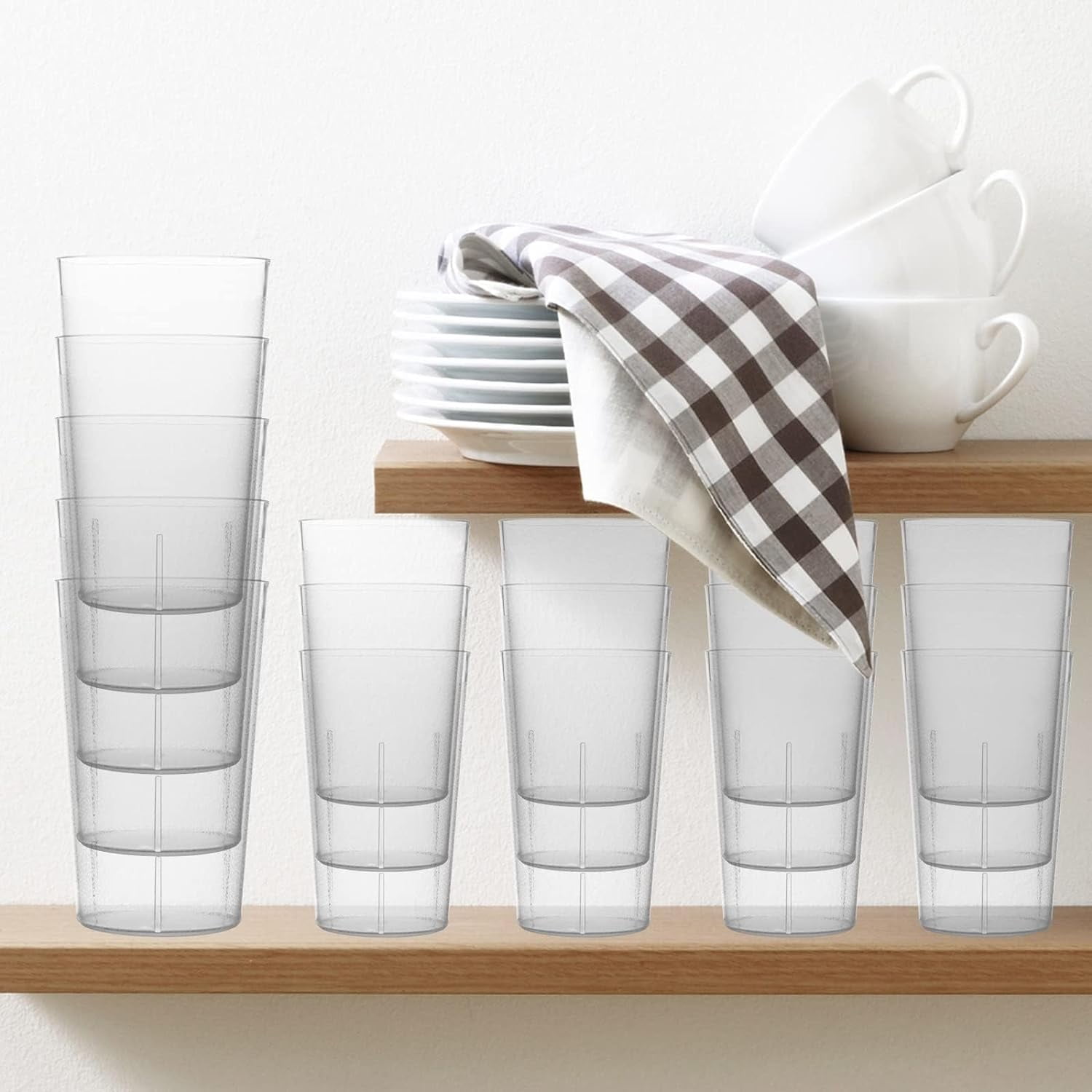 12Pcs Plastic Cups Reusable, Plastic Reusable Tumblers,Stackable and Shatterproof Drink Tumblers, Tumblers Set for Kitchen Outdoor Parties Picnics Travels (Transparent，480ml/16oz )