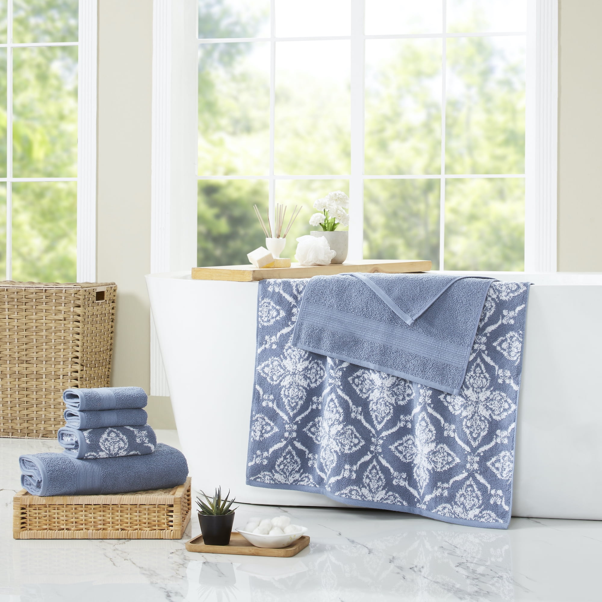 Modern Threads Amaris 6-Piece Adult Cotton Bath Towel Set, Amaris, Denim