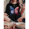 thumbnail image 1 of 1pc Women'S Fashion Floral Butterfly Print T-Shirt, Casual Crew Neck Short Sleeve Top, Polyester Knit Fabric with Medium Stretch, Patriotic American Flag Design, Comfortable Summer Tee for All Season, 1 of 6