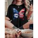 thumbnail image 1 of Camiseta con estampado floral y mariposas para mujer, cuello redondo, manga corta, tejido de punto de algodón con elasticidad media, diseño de bandera estadounidense, cómoda camiseta de verano para to, 1 of 7