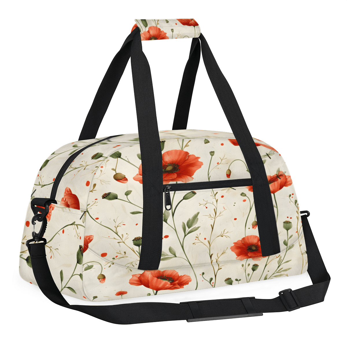 Herdesigns Red Poppy Sports Duffle Bag for Women & Men, Floral Gym Bag Dance Bag Overnight Bag Carry On Weekender Travel Bag