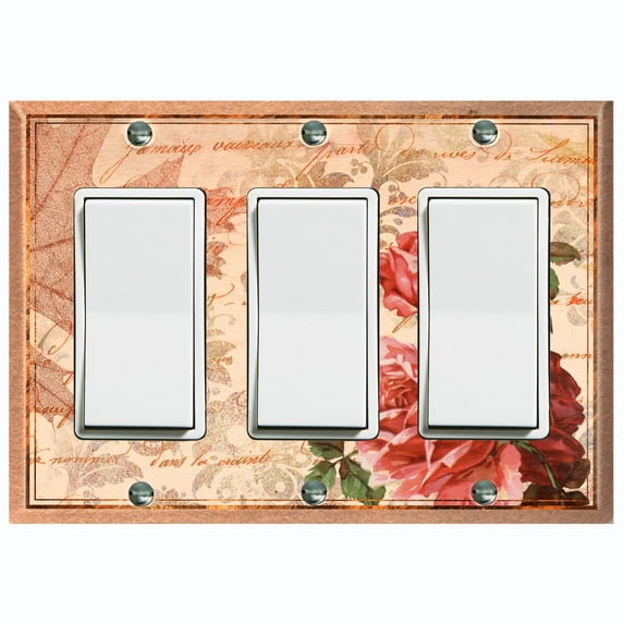 Metal Light Switch Plate Outlet Cover Tan Floral Leaf Letter Damask FLW054