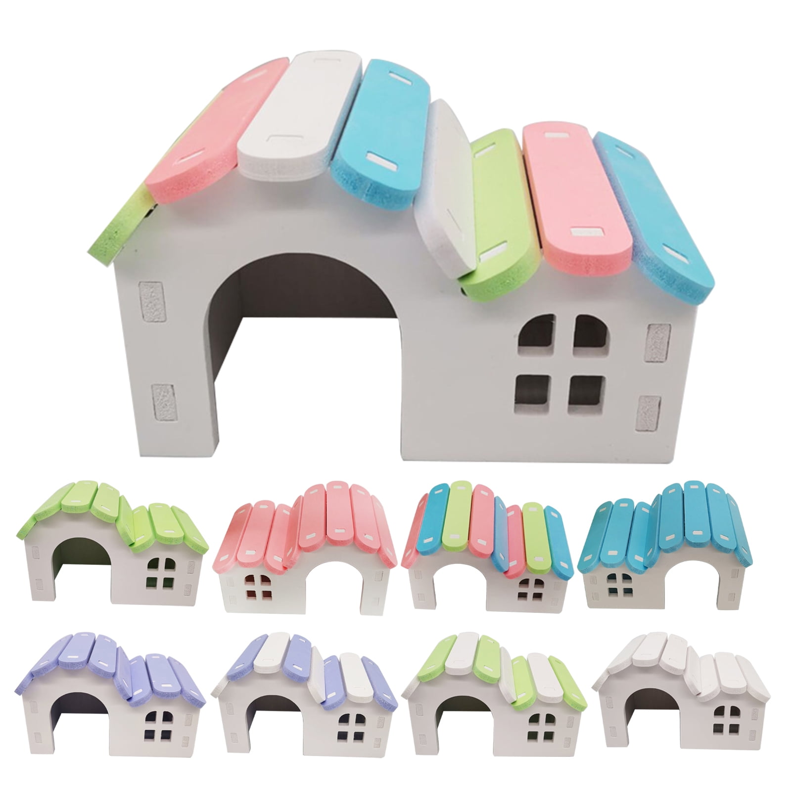 Walbest Hamster House Small Pet Habitat Hide Place, Fitness Circle, Rainbow Bridge, Swing, Seesaw Suitable for Gerbils, Purple Mouse Chewing Toys, Hamster Cage Accessories
