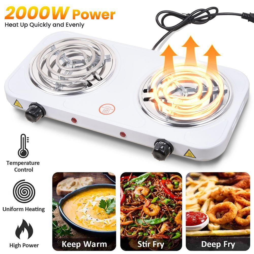 Portable 2000W Electric Double Burner 110V Hot Plate Heating Cooktop  Camping Dorm Stove Cooker with Plug