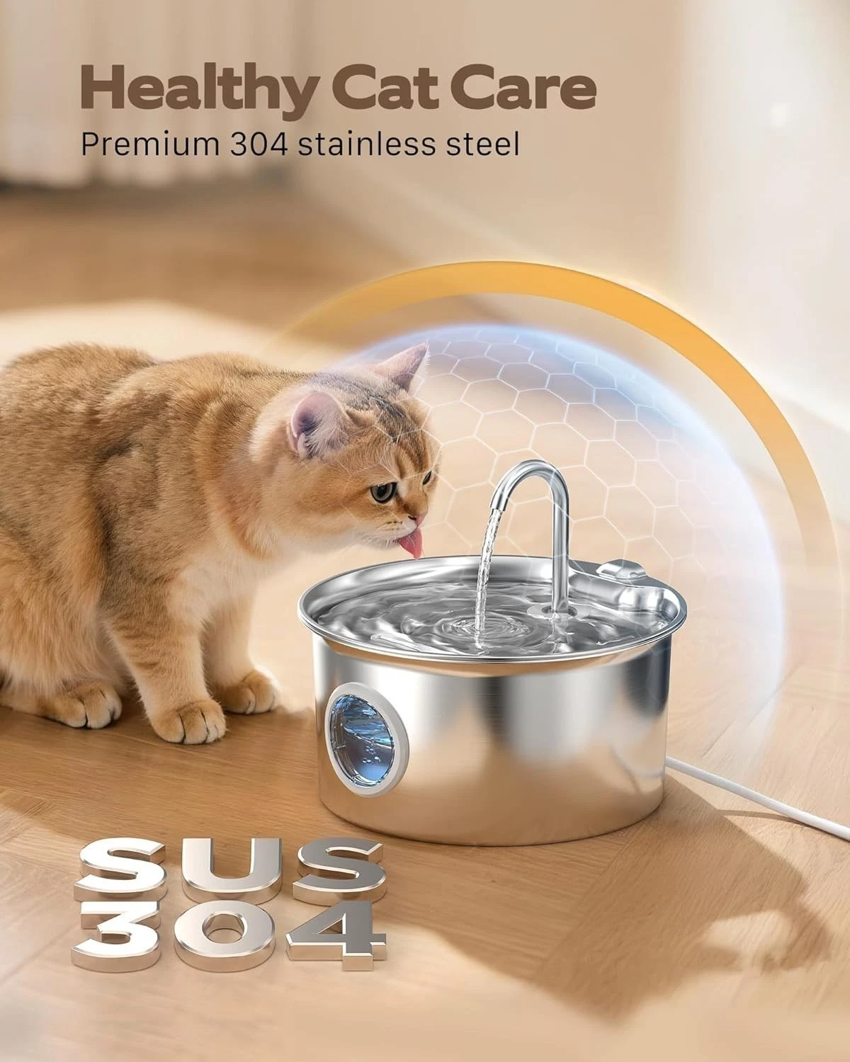 DFS Stainless Steel Pet Automatic Water Fountain, 108oz/3.2L Large Capacity and Ultra-Quiet Pet Drinking Dispenser Includes 2 Replacement Filters & Sponges for Cats & Dogs