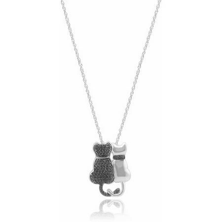 Brinley Co. Women's 0.01 Carat T.W. Black Diamond Accent Sterling Silver Cat Pendant Fashion Necklace