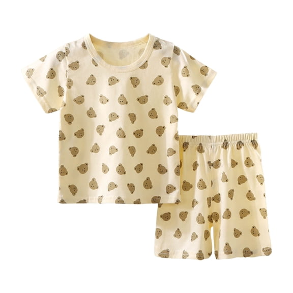 Cathalem Toddler Short Pajamas Sets Thin Summer Casual Tshirts Shorts PJ Outfits Baby Boys Graphic Sleepwear Clothes Coffee 4-5 Years