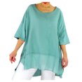 thumbnail image 2 of ECZHAW Oversized Cotton Linen Shirts for Women High Low Hem Asymmetrical Tops Summer Casual Crewneck Long Sleeve Blouse, 2 of 6