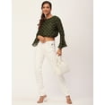thumbnail image 3 of Moomaya Printed Blouson Top, Long Bell Sleeves Round Neck, Casual Crop Tops, 3 of 9