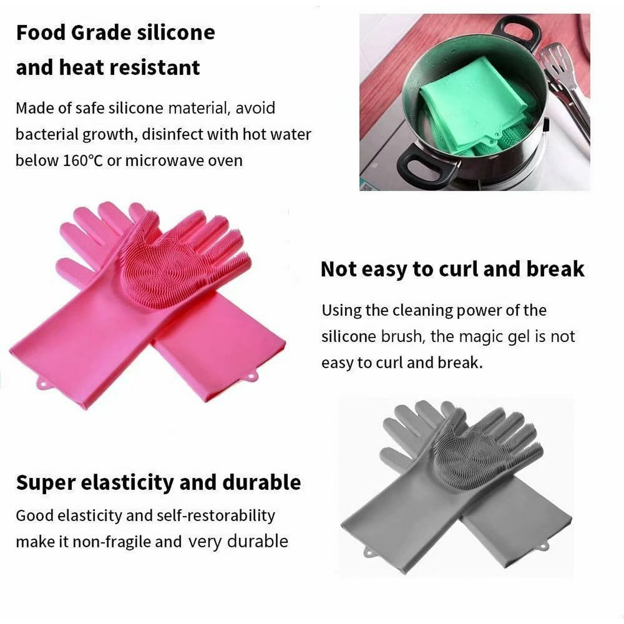 Cribun Magic Silicone Dishwashing Gloves reusable Silicone Brush Scrubber Gloves With Long Bristles heat Resistant Great For Cleaning Dishwashing kitc