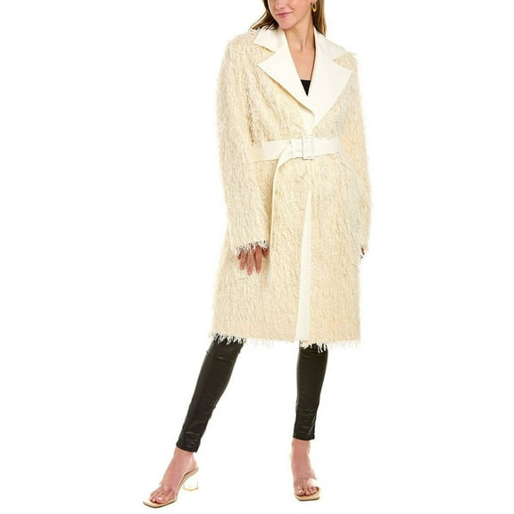 Helmut Lang womens  Wool-Blend Fringe Coat, s, White