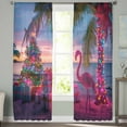thumbnail image 3 of Coastal Christmas Semi Sheer Curtains 63 Inch Length 2 Panels Set, Flamingo Xmas Palm Tree Beach Sheer Kitchen Curtain Privacy Voile Window Curtain for Living Room Bedroom Rod Pocket Drapes, 3 of 7