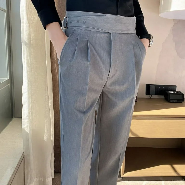 Men High Waist Dress Pants Trousers 2024 Spring British Style Straight Solid Casual Slim Fit Suit Pants Fashion Men Clothing Walmart