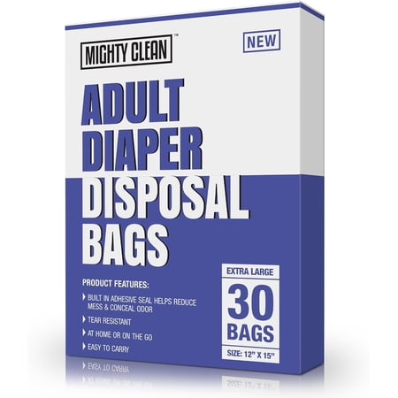 Mighty Clean Extra Large Leak-Proof Odor Seal Adult Diaper Disposal Bags, 30 Count