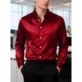 thumbnail image 2 of Deago Men's Silk Satin Dress Shirts Long Sleeve Luxury Shiny Button Down Shirt Formal Casual Business Prom Party Wedding Shirts (Red, XL), 2 of 8
