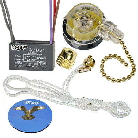 Hqrp Kit Ceiling Fan Capacitor Cbb61 5uf 5uf 5uf 5 Wire And 3