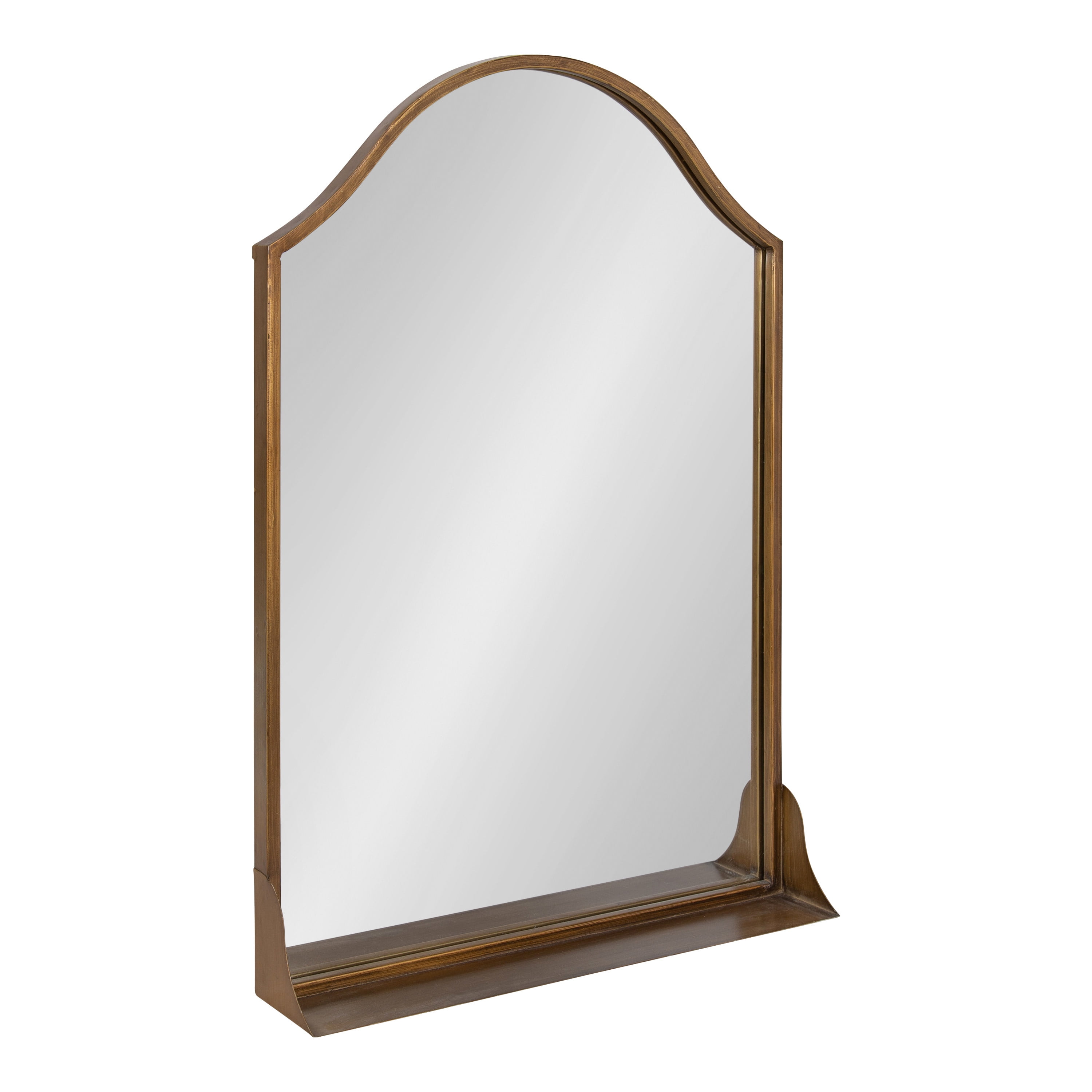 Gramera 20x30 Traditional Scalloped Gold Arch Wall Mirror with Shelf