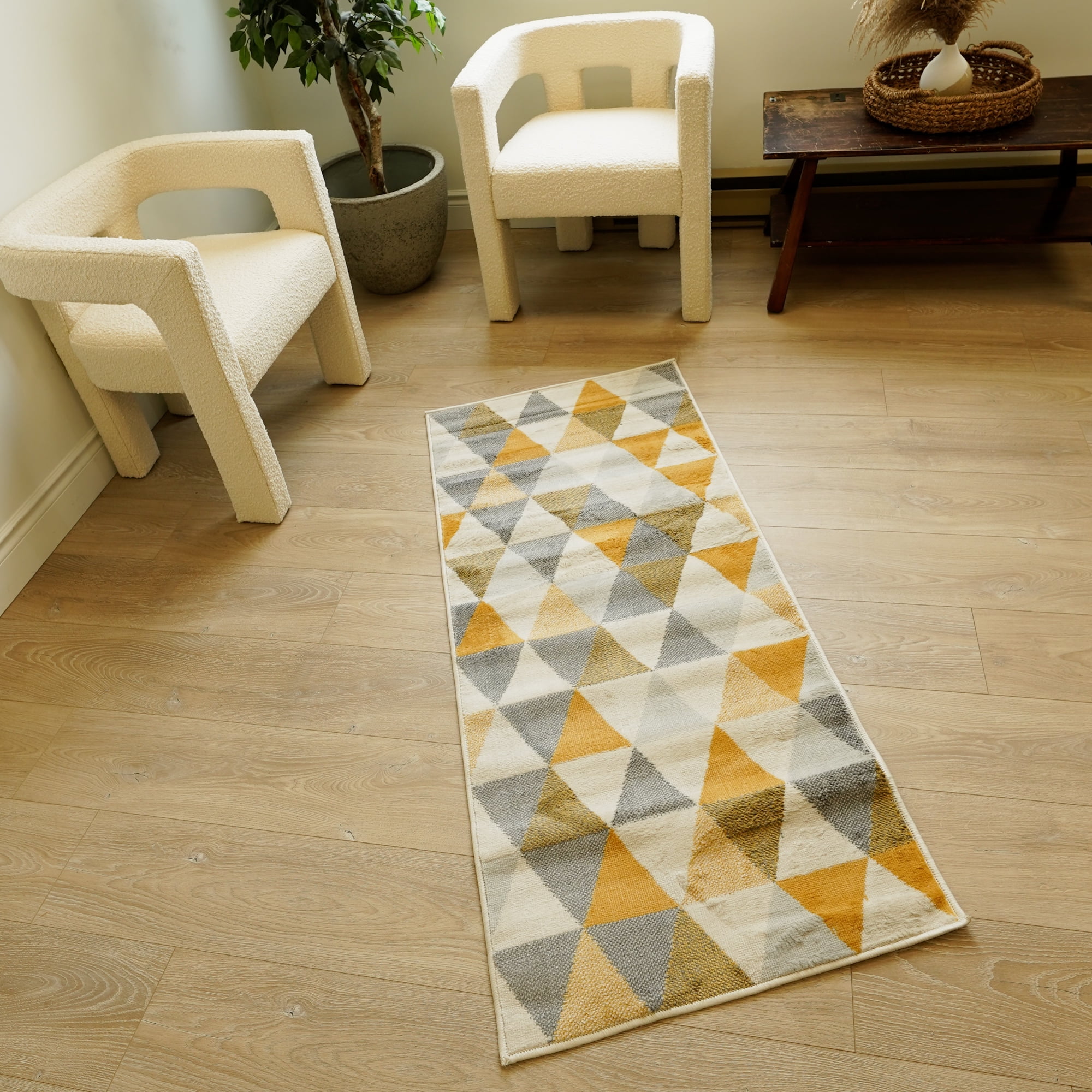 Rug Branch Savannah 2' x 11' (Exact Size: 2'3" 11') Mid-Century Modern Runner Area Rug, Yellow Beige, Geometric Entryway, Hallway, Bathroom, and Kitchen