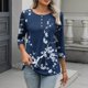 thumbnail image 1 of TaTaai Printed T-Shirt Soft Breathable Women's Fashion Casual Button Round Neck 3/4 Sleeve Loose Fit All Season Daily Versatile Top Gift, 1 of 7