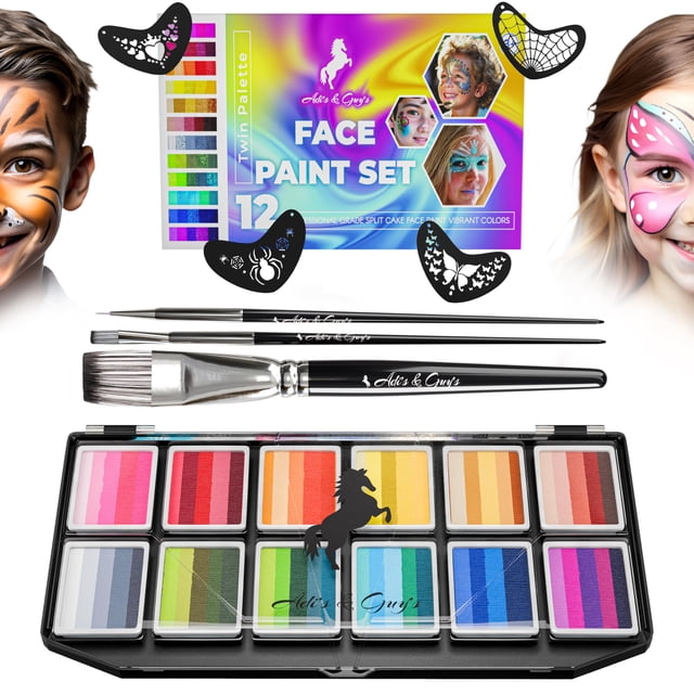 Kit de pintura facial ADIS&GUYS 12 colores, pinceles y plantillas