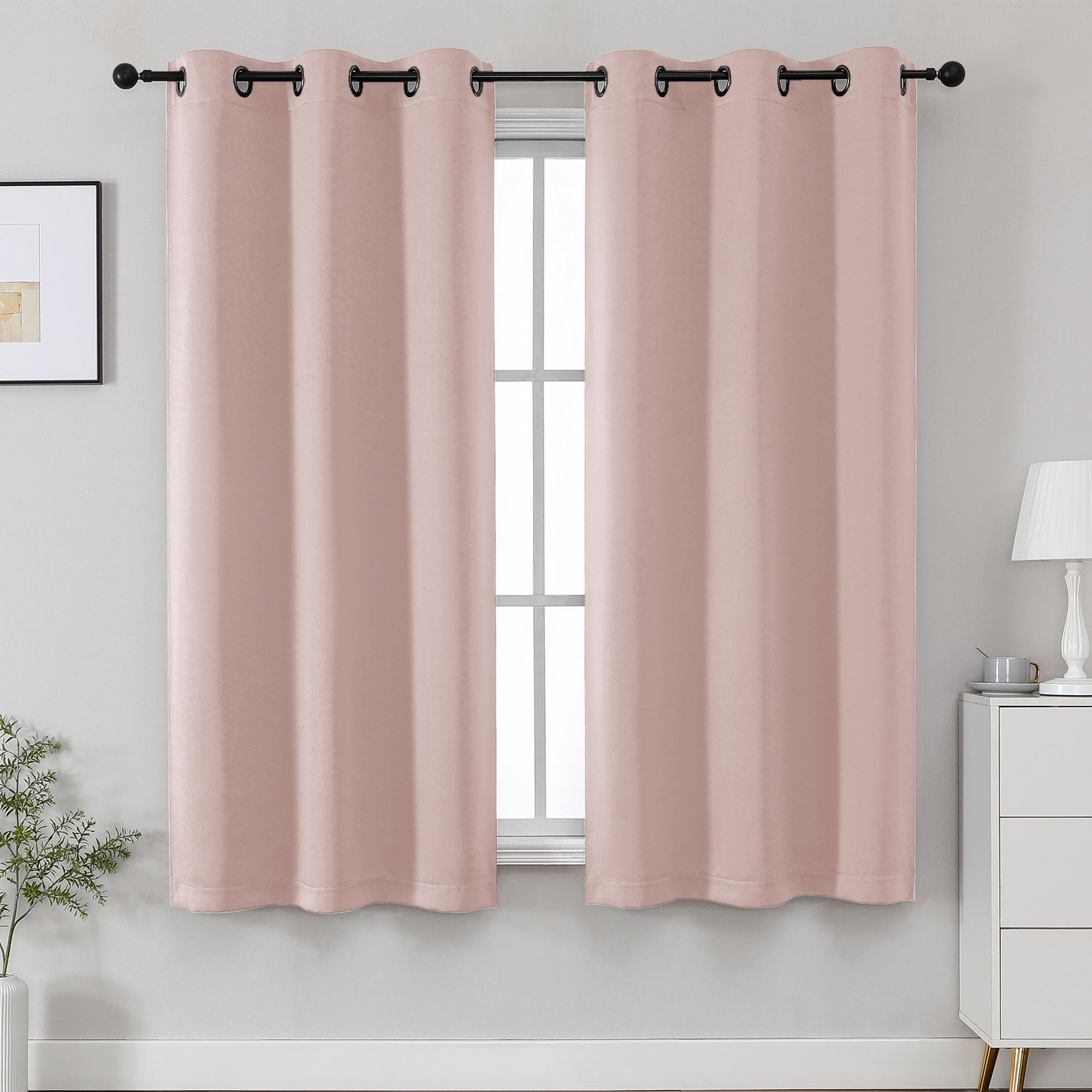 OVZME Kalme Blush Grommet Blackout Curtains 63 Inch Length, 2 Panels Set Thermal Insulated Room Darkening Window Drapes for Bedroom Living Room, Each W40xL63 Inch, Blush