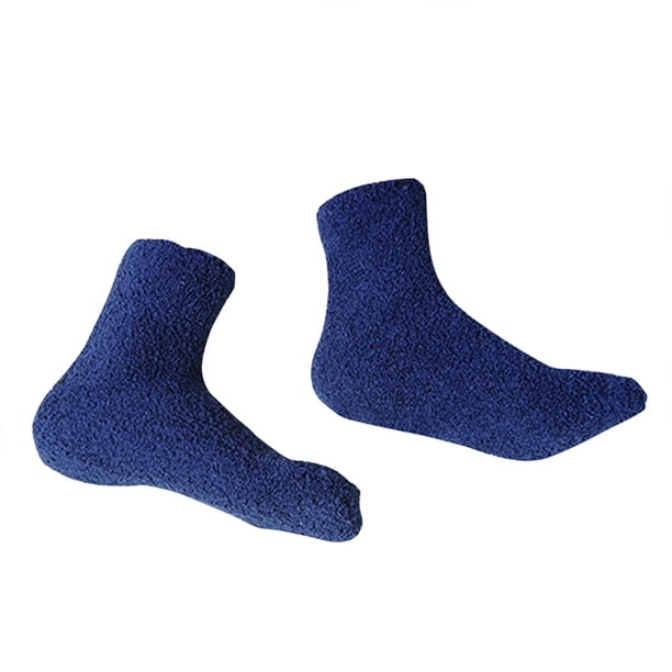 1 par de calcetines tobilleros de lana Coral para hombre, calcetines cálidos y gruesos para el suelo, calcetines mullidos para dormir (azul marino)