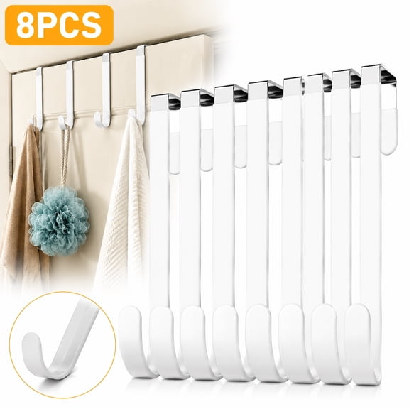 Deally 8 Pack Over The Door Hooks, Door Hanger Hook, Towel Hooks for Hanging, Towel Hanger for Bathroom, Fit 1 3/8" Door White, Dorm Room Essentials