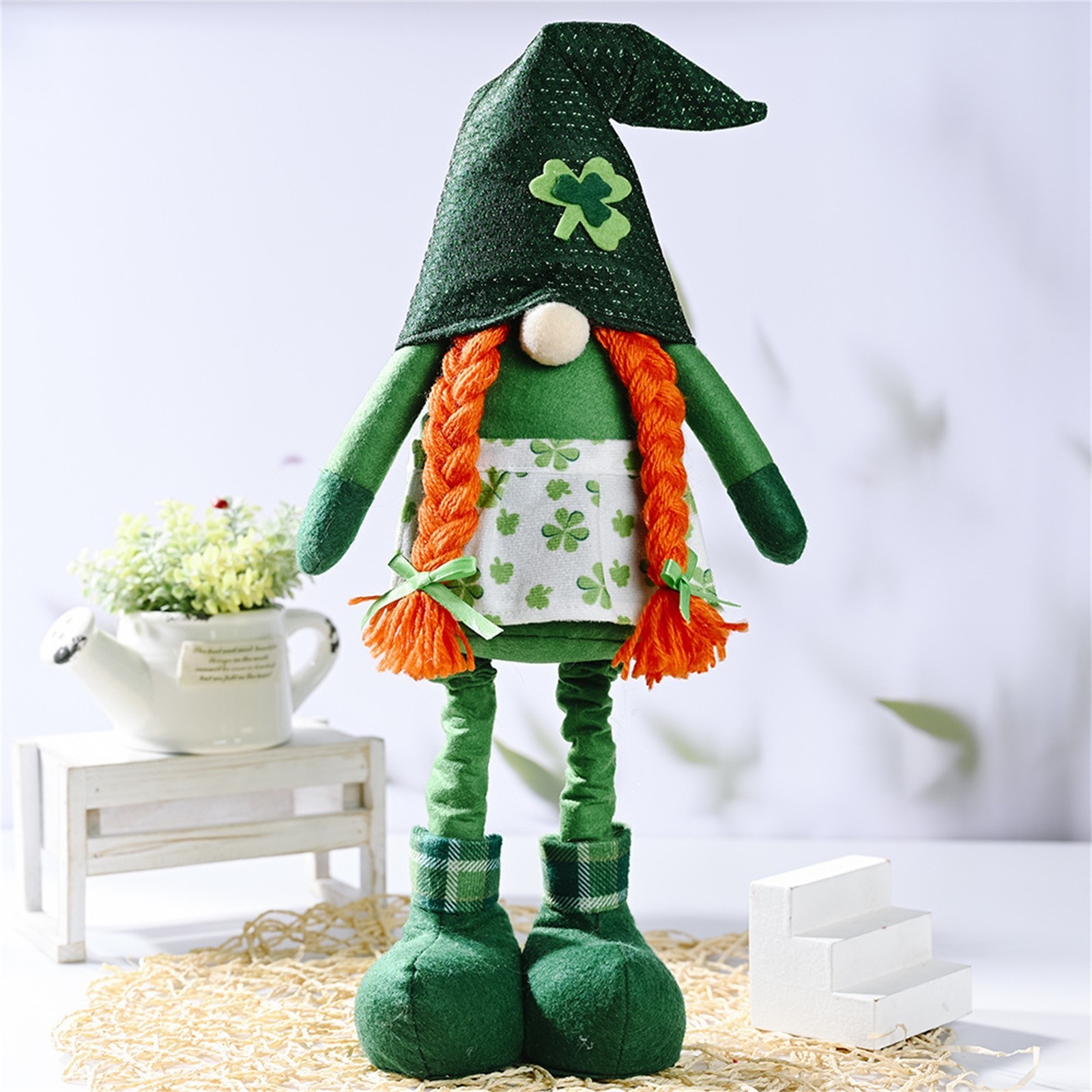 Hanas Gnomes Plush Lucky Green Shamrock Home Table Decor Ornaments for