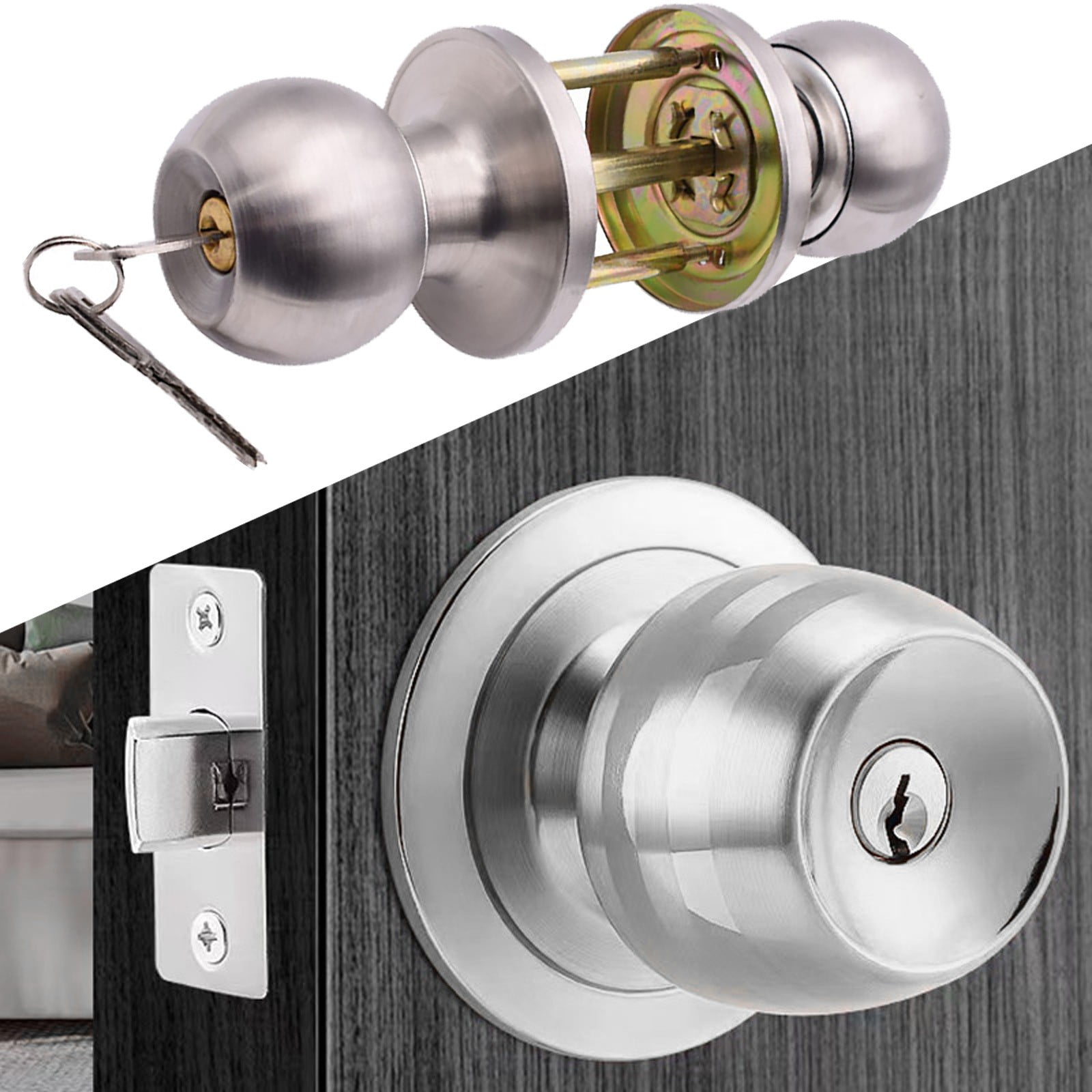 Pedty 3 Door Locks and 9 Keys,Door Knob With Lock Interior and Exterior Door Lock Standard Satin