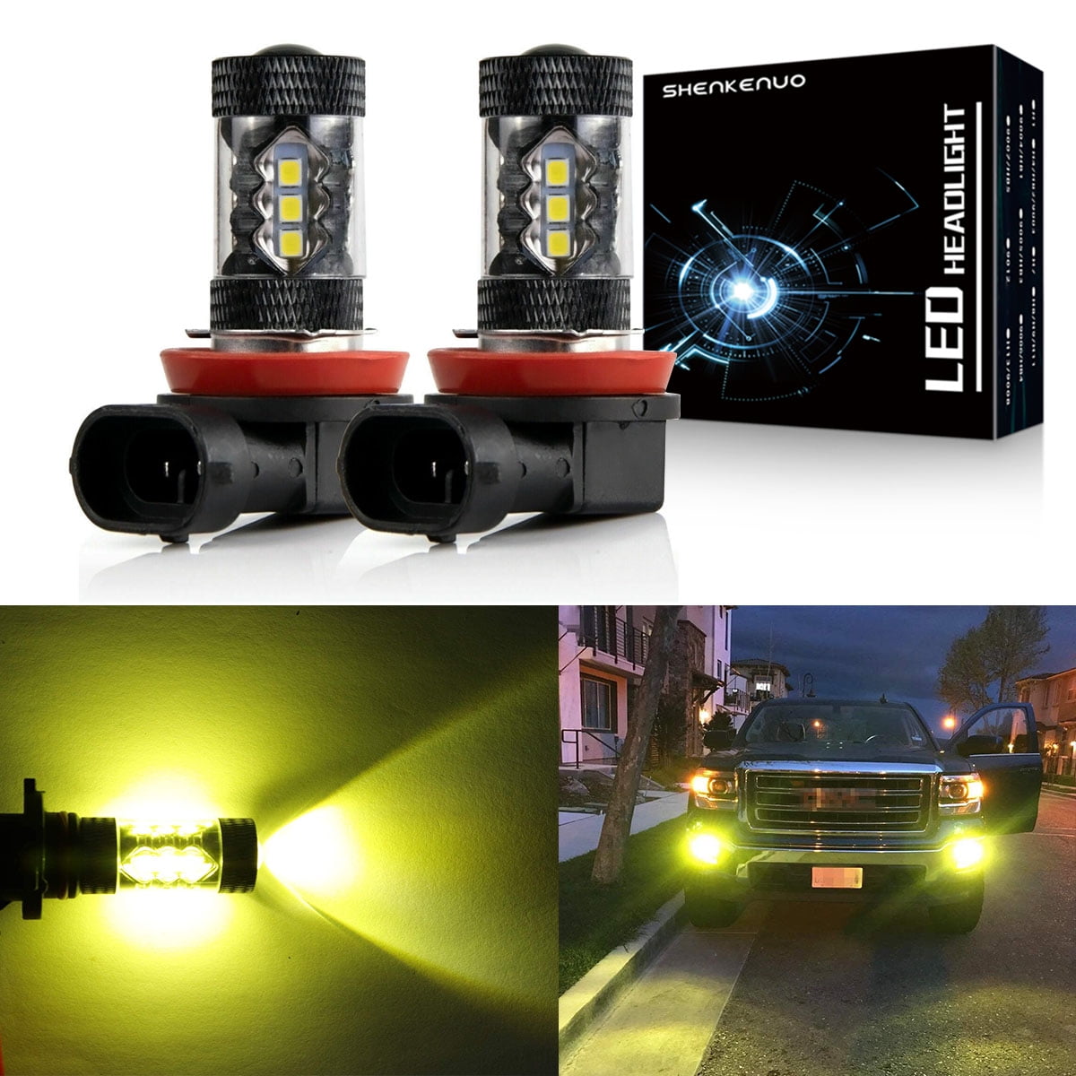 H8 H11 LED Fog Light Bulbs 3000K Yellow,for Mitsubishi Eclipse 06-08  Endeavor 04-11 Lancer 08-17 Mirage 14-19 Montero 08-19 Outlander 07-20