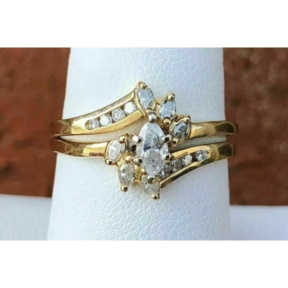 Sparkle Jewels Bridal Set 2.50Ct Marquise Cut CZ Women Ring 14K Yellow Gold Finish