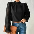 thumbnail image 5 of Gnshining Pleated Blouse for Women Long Sleeve Mock Neck Lace Sheer Casual Tops Fall Fashion Solid Color Outfits, 5 of 6