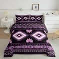 thumbnail image 2 of Feelyou Bohemian Triangle Abstract Queen Comforter Set, Black Purple Hippie Aztec Bedding Sets, Teens Adult Women Men Reversible Bedding Comforter Set, Lightweight Room Decor, 3 Pieces, 2 of 8