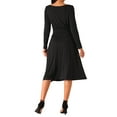 thumbnail image 3 of Vestido midi de manga larga y cuello redondo para mujer Inspire Chic, con cintura alta y bolsillos, negro, talla L, 3 of 5