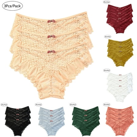 Elainilye Fashion Sexy Underwear for Women 3 Pack Lingerie G-string Lace Briefs Underwear Panties T String Thongs Panties Yellow